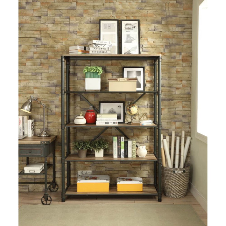 ACME Itzel Antique Oak & Sandy Gray Bookshelf Model 92200 - MONAVILLA