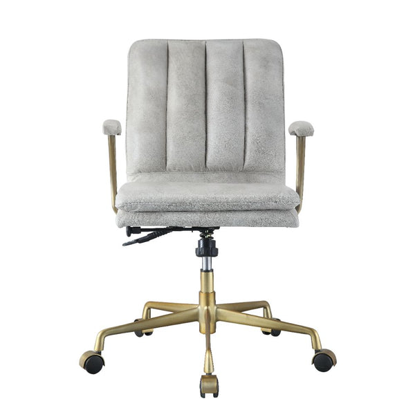 ACME Damir Vintage White Top Grain Leather & Chrome Office Chair Model 92422 - MONAVILLA