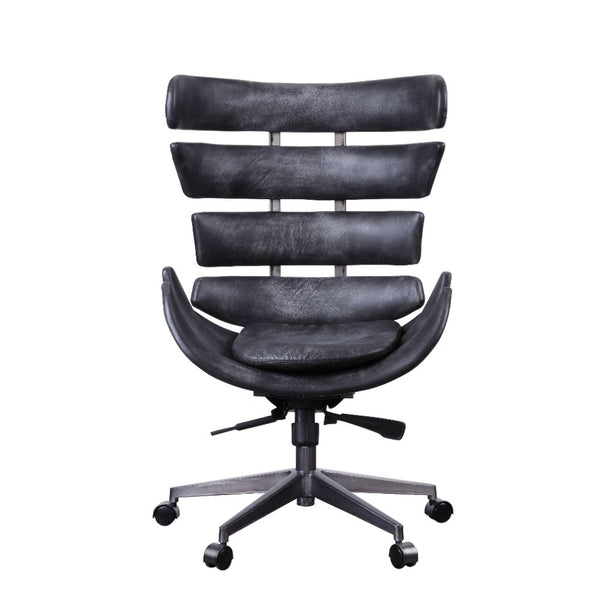 ACME Megan Vintage Black Top Grain Leather & Aluminum Executive Office Chair Model 92552 - MONAVILLA