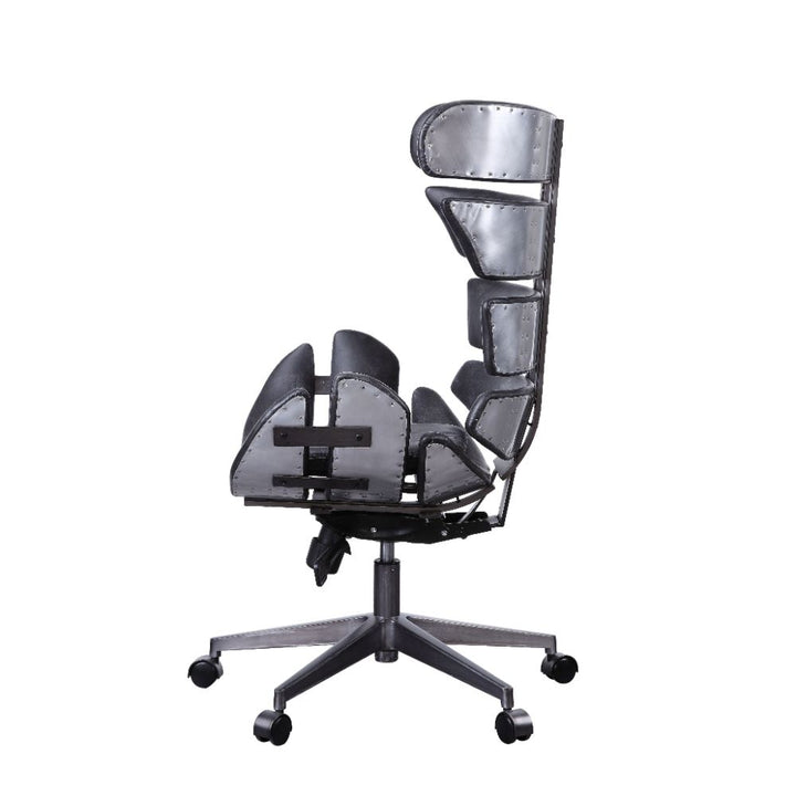 ACME Megan Vintage Black Top Grain Leather & Aluminum Executive Office Chair Model 92552 - MONAVILLA