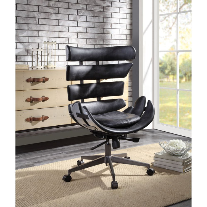 ACME Megan Vintage Black Top Grain Leather & Aluminum Executive Office Chair Model 92552 - MONAVILLA