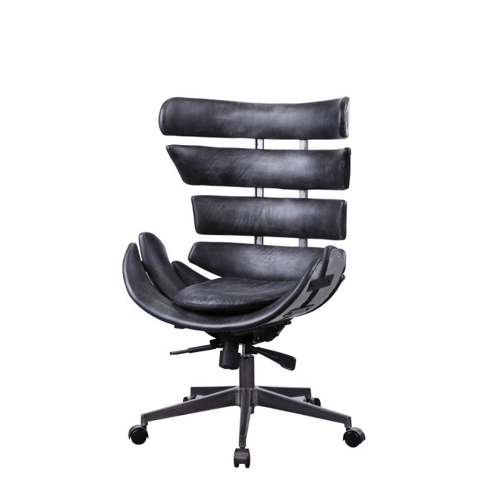 ACME Megan Vintage Black Top Grain Leather & Aluminum Executive Office Chair Model 92552 - MONAVILLA