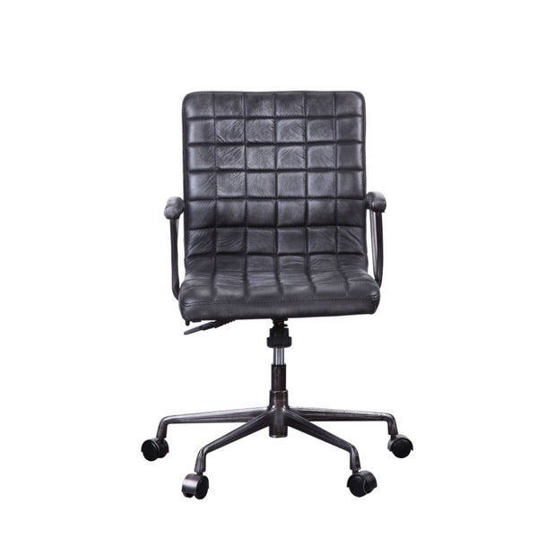 ACME Barack Vintage Black Top Grain Leather & Aluminum Executive Office Chair Model 92557 - MONAVILLA
