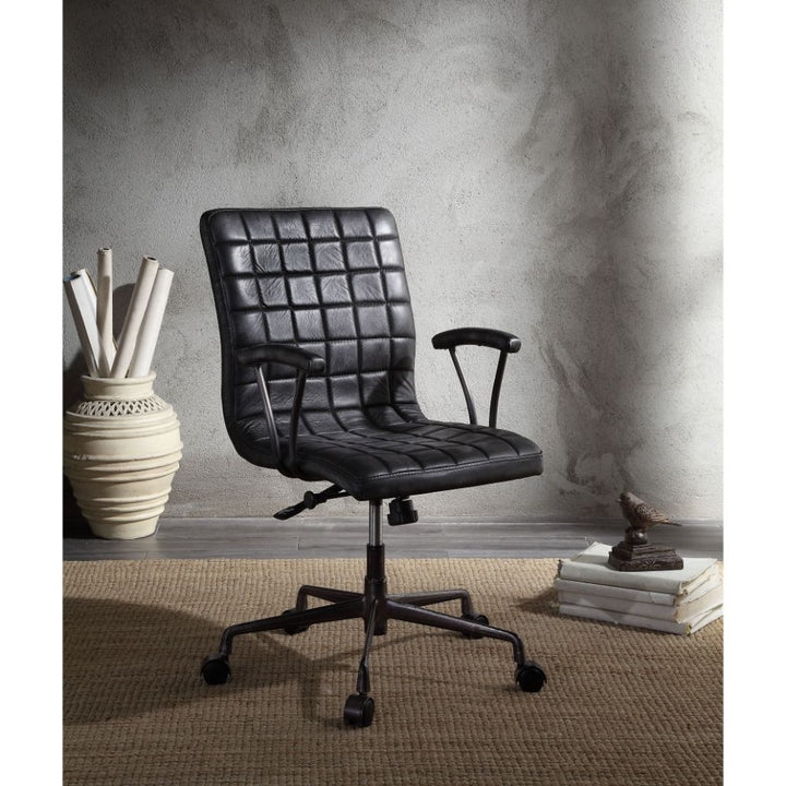 ACME Barack Vintage Black Top Grain Leather & Aluminum Executive Office Chair Model 92557 - MONAVILLA