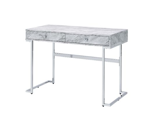 ACME Tigress White Printed Faux Marble & Chrome Finish Writing Desk Model 92615 - MONAVILLA