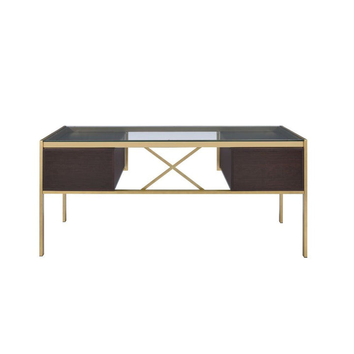 ACME Yumia Gold & Clear Glass Desk Model 92785 - MONAVILLA