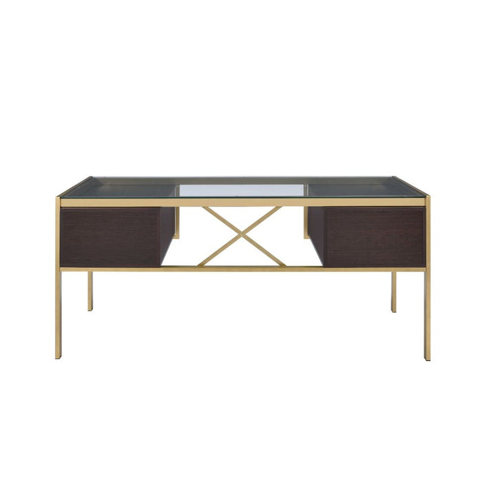 ACME Yumia Gold & Clear Glass Desk Model 92785 - MONAVILLA
