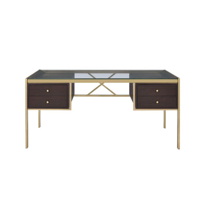 ACME Yumia Gold & Clear Glass Desk Model 92785 - MONAVILLA