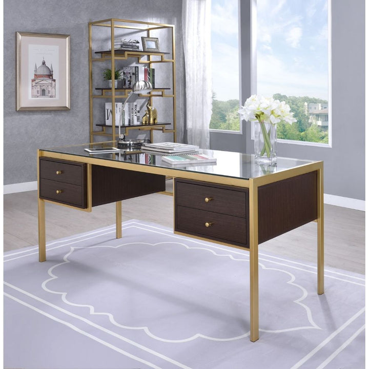 ACME Yumia Gold & Clear Glass Desk Model 92785 - MONAVILLA
