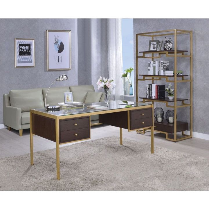 ACME Yumia Gold & Clear Glass Desk Model 92785 - MONAVILLA