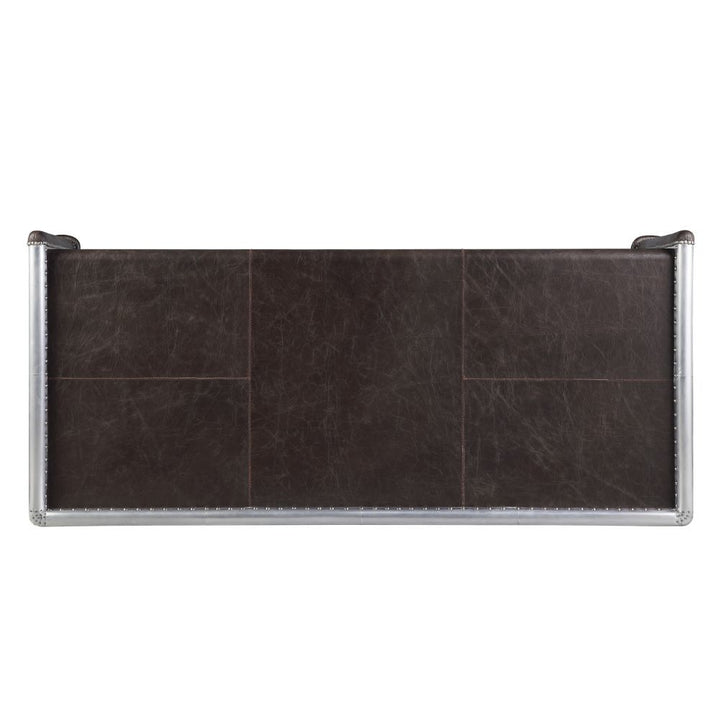ACME Brancaster Distress Chocolate Top Grain Leather & Aluminum Desk Model 92855 - MONAVILLA