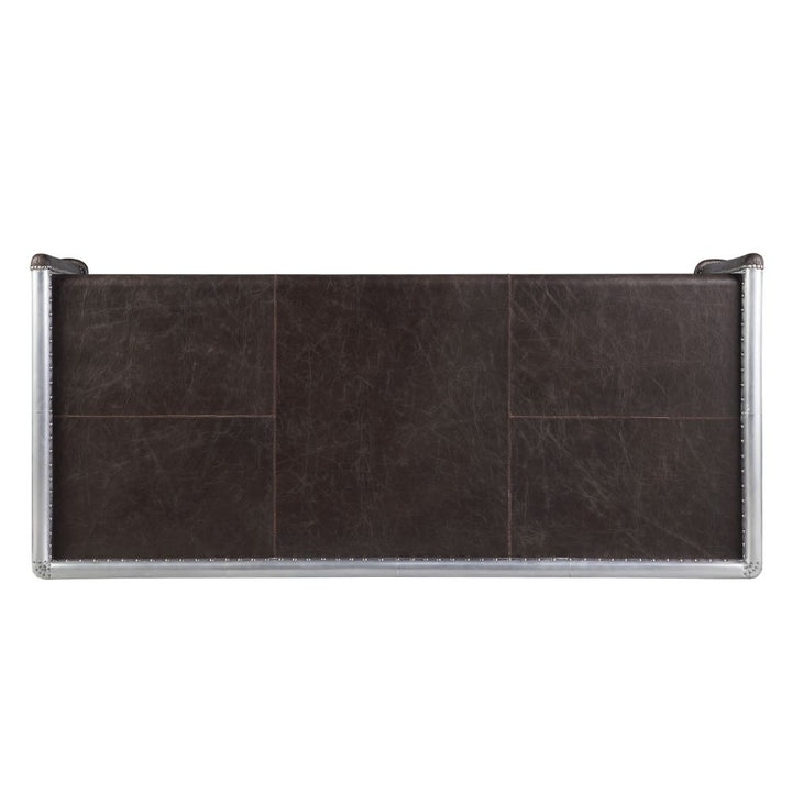 ACME Brancaster Distress Chocolate Top Grain Leather & Aluminum Desk Model 92855 - MONAVILLA