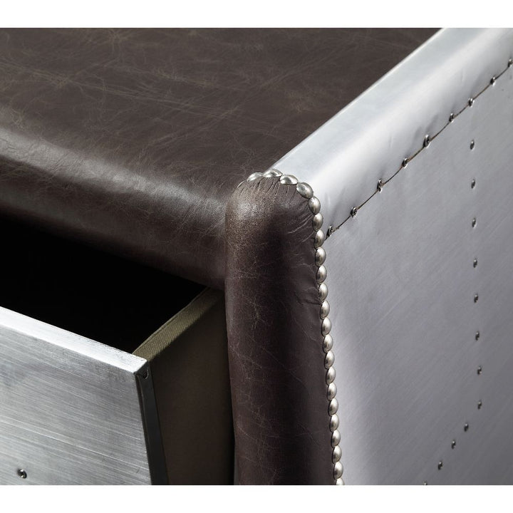 ACME Brancaster Distress Chocolate Top Grain Leather & Aluminum Desk Model 92855 - MONAVILLA