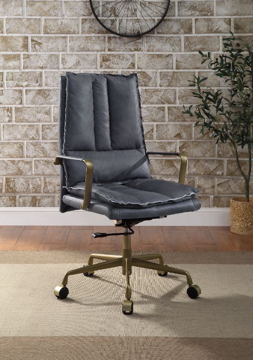 ACME Tinzud Gray Leather Office Chair Model 93165 - MONAVILLA
