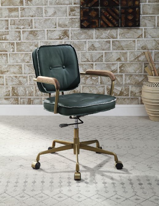 ACME Siecross Emerald Green Leather Office Chair Model 93171 - MONAVILLA