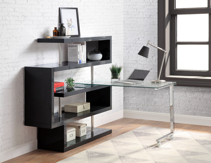 ACME Raceloma Clear Glass, Black & Chrome Finish Writing Desk Model 93177 - MONAVILLA