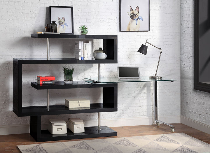 ACME Raceloma Clear Glass, Black & Chrome Finish Writing Desk Model 93177 - MONAVILLA