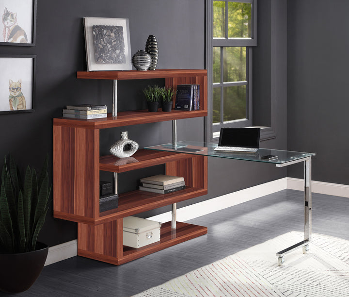 ACME Raceloma Clear Glass, Walnut & Chrome Finish Writing Desk Model 93183 - MONAVILLA