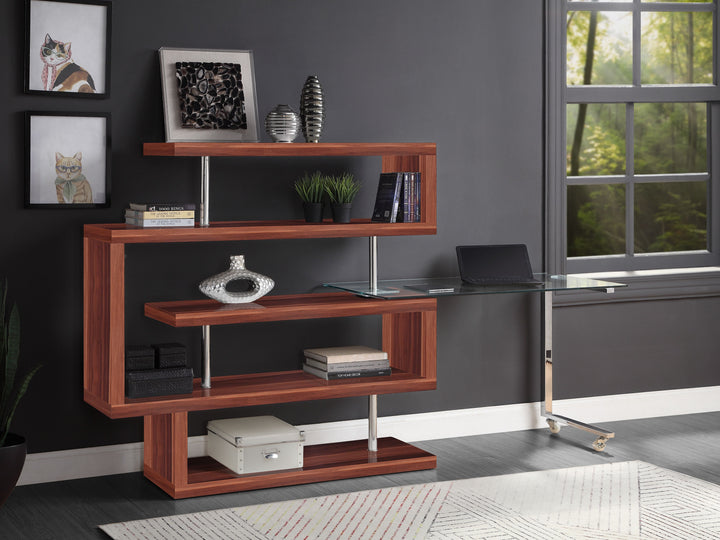 ACME Raceloma Clear Glass, Walnut & Chrome Finish Writing Desk Model 93183 - MONAVILLA