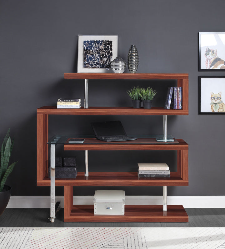 ACME Raceloma Clear Glass, Walnut & Chrome Finish Writing Desk Model 93183 - MONAVILLA