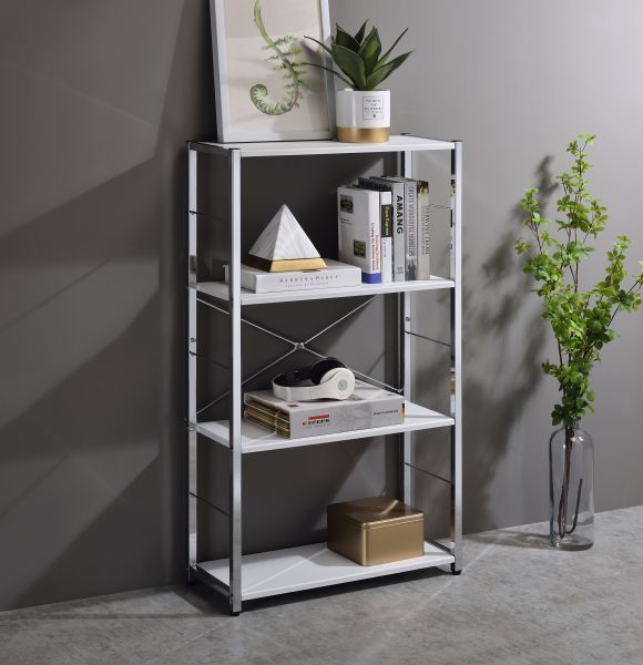 ACME Tennos White & Chrome Finish Bookshelf Model 93192 - MONAVILLA