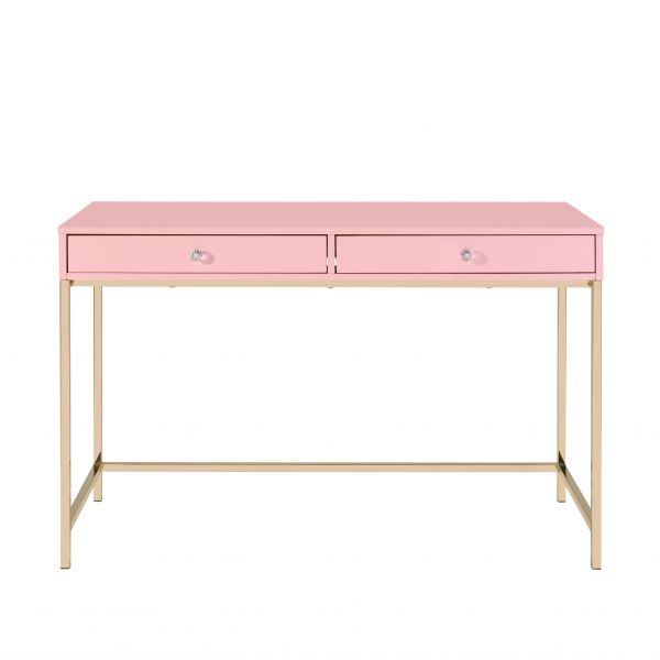 ACME Ottey Pink High Gloss & Gold Finish Writing Desk Model 93545 - MONAVILLA