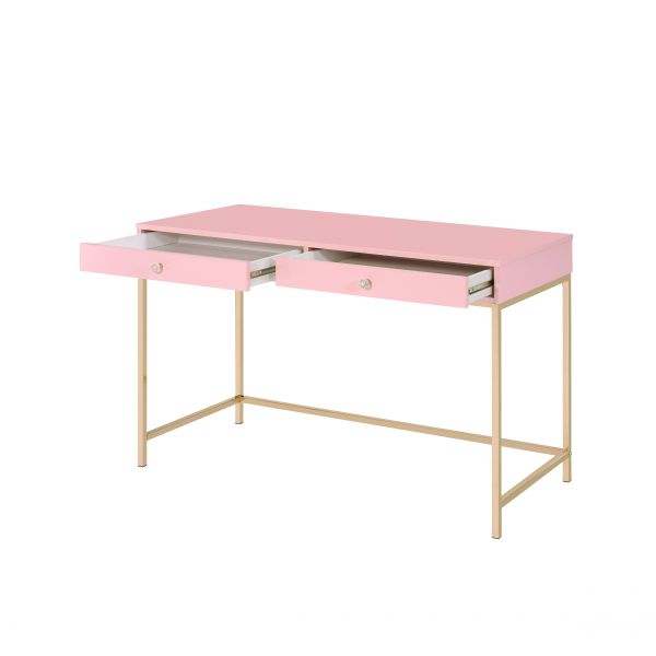ACME Ottey Pink High Gloss & Gold Finish Writing Desk Model 93545 - MONAVILLA