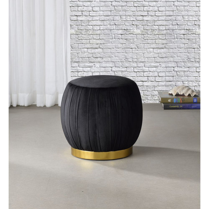 ACME Zinnia Black Velvet & Gold Ottoman Model 96449 - MONAVILLA