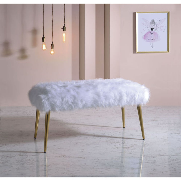 ACME Bagley II White Faux Fur & Gold Bench Model 96450 - MONAVILLA
