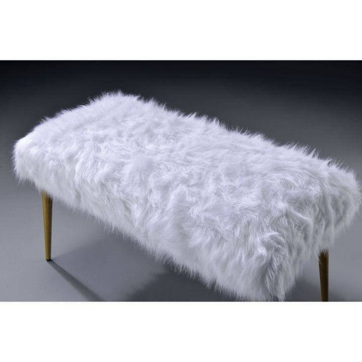 ACME Bagley II White Faux Fur & Gold Bench Model 96450 - MONAVILLA