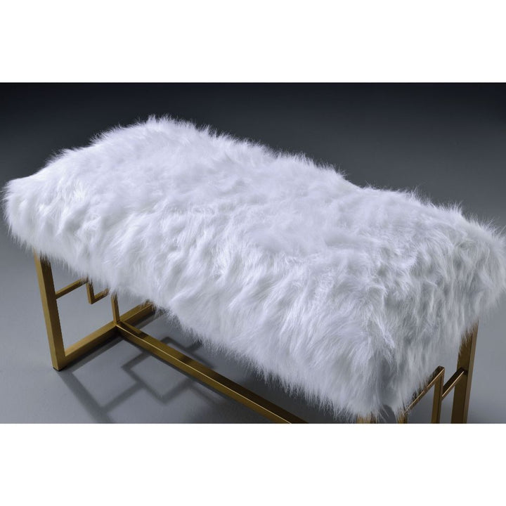 ACME Bagley II White Faux Fur & Gold Bench Model 96451 - MONAVILLA