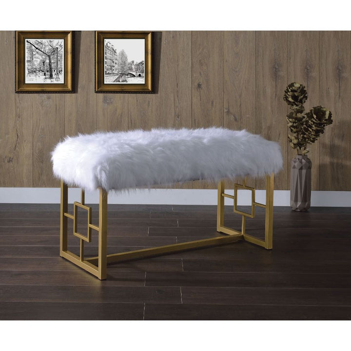 ACME Bagley II White Faux Fur & Gold Bench Model 96451 - MONAVILLA