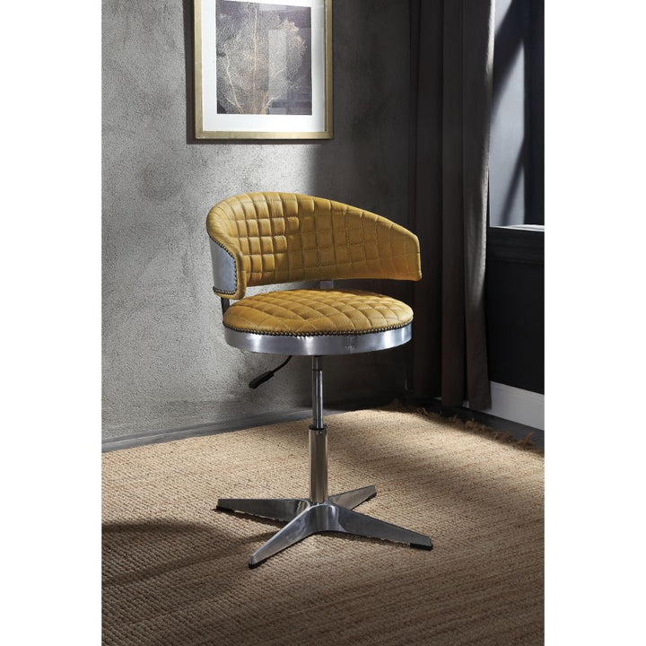 ACME Brancaster Turmeric Top Grain Leather & Chrome Chair Model 96470 - MONAVILLA