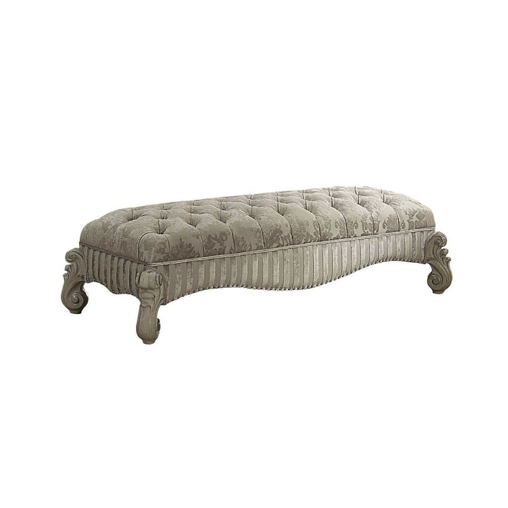 ACME Versailles Ivory Fabric & Bone White Bench Model 96540 - MONAVILLA