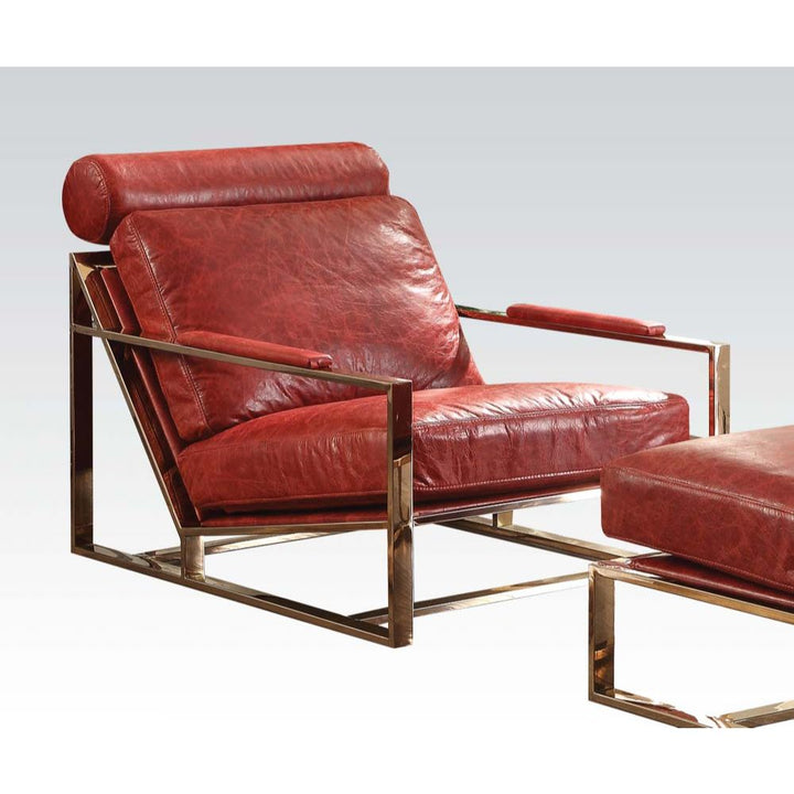 ACME Quinto Antique Red Top Grain Leather & Stainless Steel Accent Chair Model 96672 - MONAVILLA