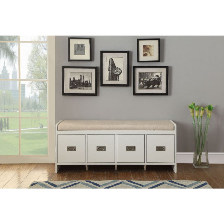 ACME Berci Beige Fabric & White Bench Model 96775 - MONAVILLA