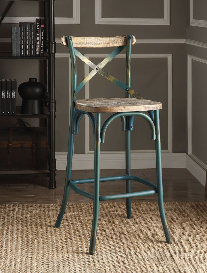 ACME Zaire Antique Turquoise & Antique Oak Bar Chair Model 96807 - MONAVILLA