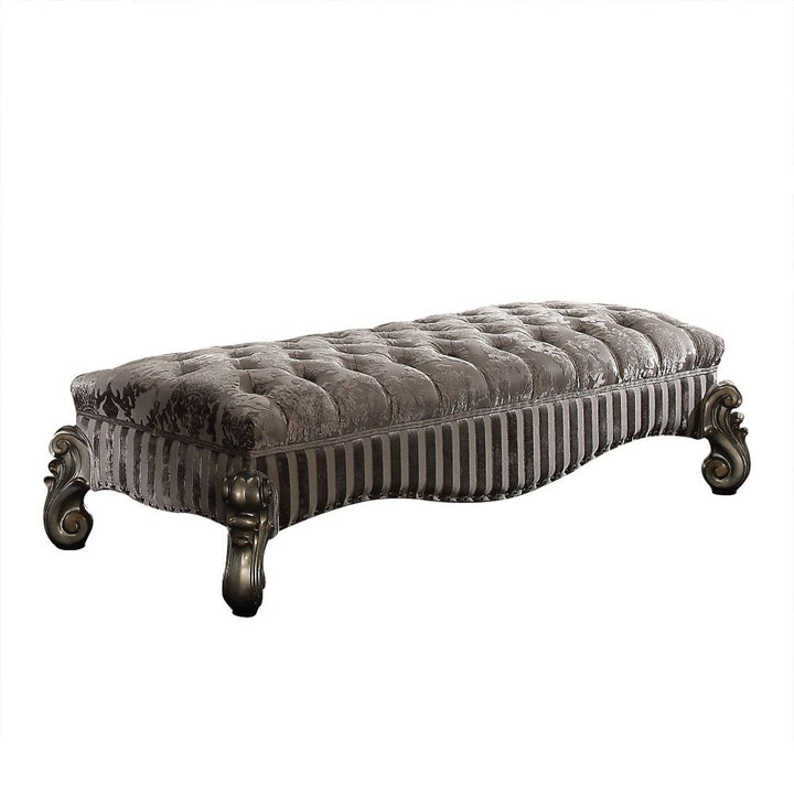 ACME Versailles Fabric & Antique Platinum Bench Model 96820 - MONAVILLA
