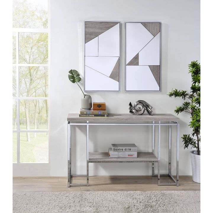 ACME Chafik Mirrored, Natural Oak & Chrome Wall Mirror Model 97455 - MONAVILLA