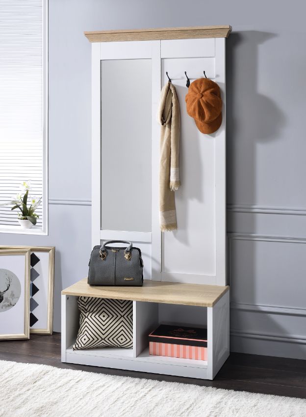 ACME Melati Light Oak & White Finish Hall Tree Model 97830 - MONAVILLA