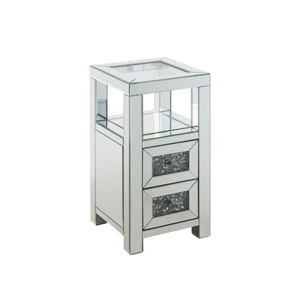 ACME Noralie Clear Glass, Mirrored & Faux Diamonds Accent Table Model 97956 - MONAVILLA