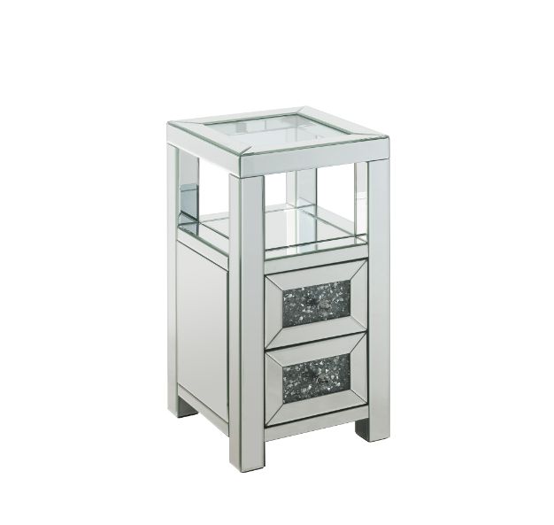 ACME Noralie Clear Glass, Mirrored & Faux Diamonds Accent Table Model 97956 - MONAVILLA