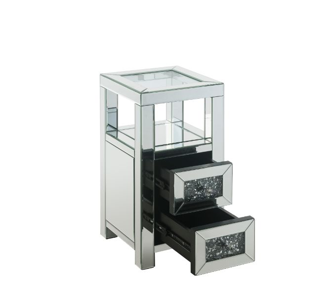ACME Noralie Clear Glass, Mirrored & Faux Diamonds Accent Table Model 97956 - MONAVILLA