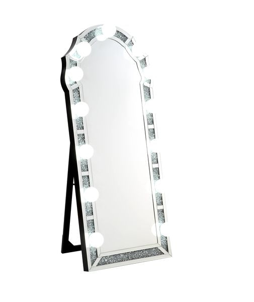 ACME Noralie Mirrored & Faux Diamonds Accent Floor Mirror Model 97983 - MONAVILLA