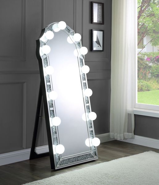 ACME Noralie Mirrored & Faux Diamonds Accent Floor Mirror Model 97983 - MONAVILLA