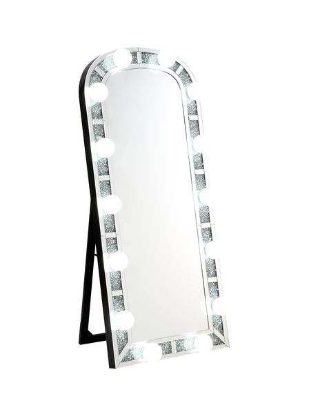 ACME Noralie Mirrored & Faux Diamonds Accent Floor Mirror Model 97984 - MONAVILLA