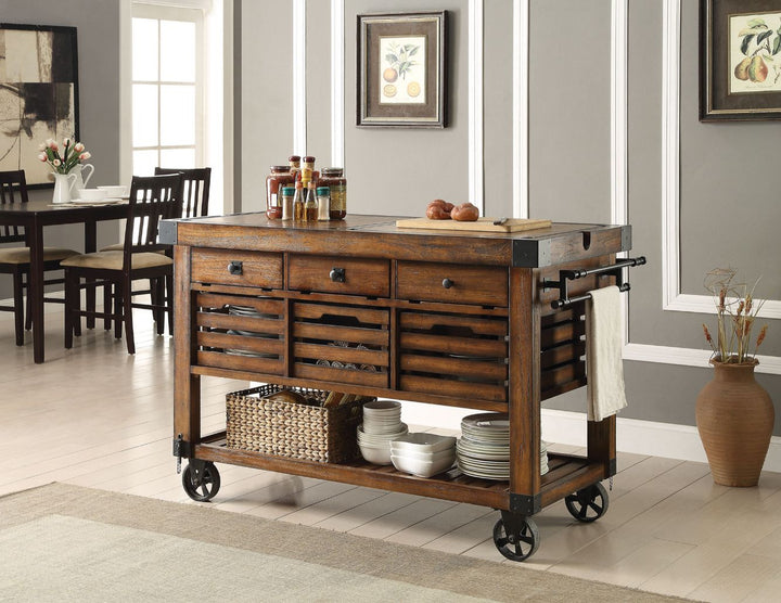 ACME Kaif Distressed Chestnut Kitchen Cart Model 98184 - MONAVILLA