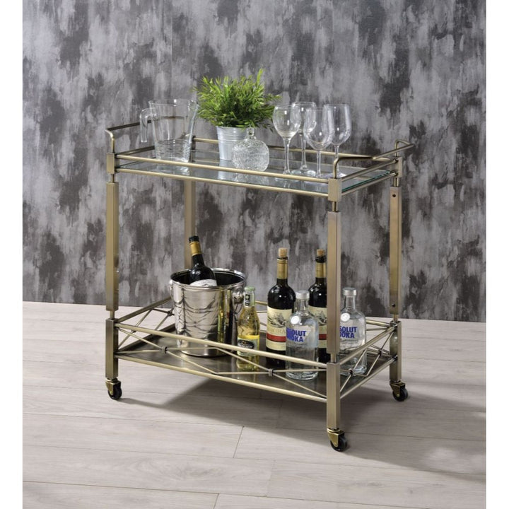 ACME Matiesen Antique Gold & Clear Glass Serving Cart Model 98350 - MONAVILLA