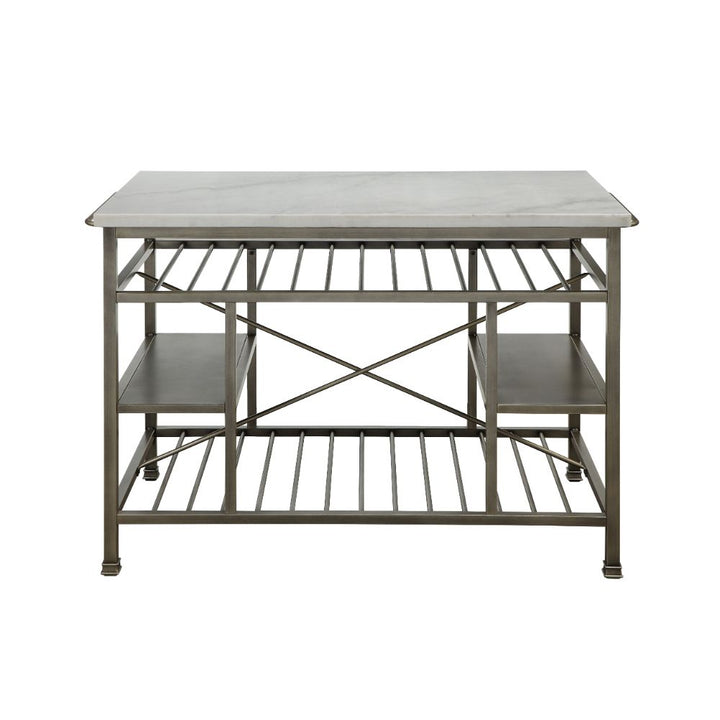 ACME Lanzo Marble & Antique Pewter Kitchen Island Model 98402 - MONAVILLA