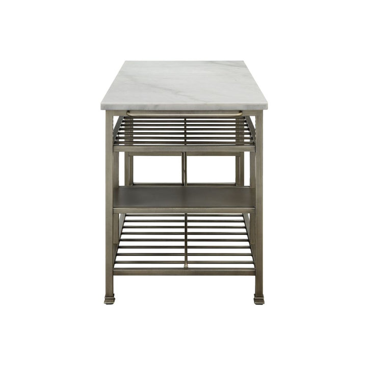 ACME Lanzo Marble & Antique Pewter Kitchen Island Model 98402 - MONAVILLA